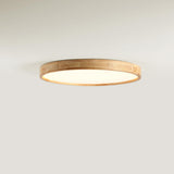 Natural Finish Wooden Circle Flush Mount Ceiling Lamp Image - 5