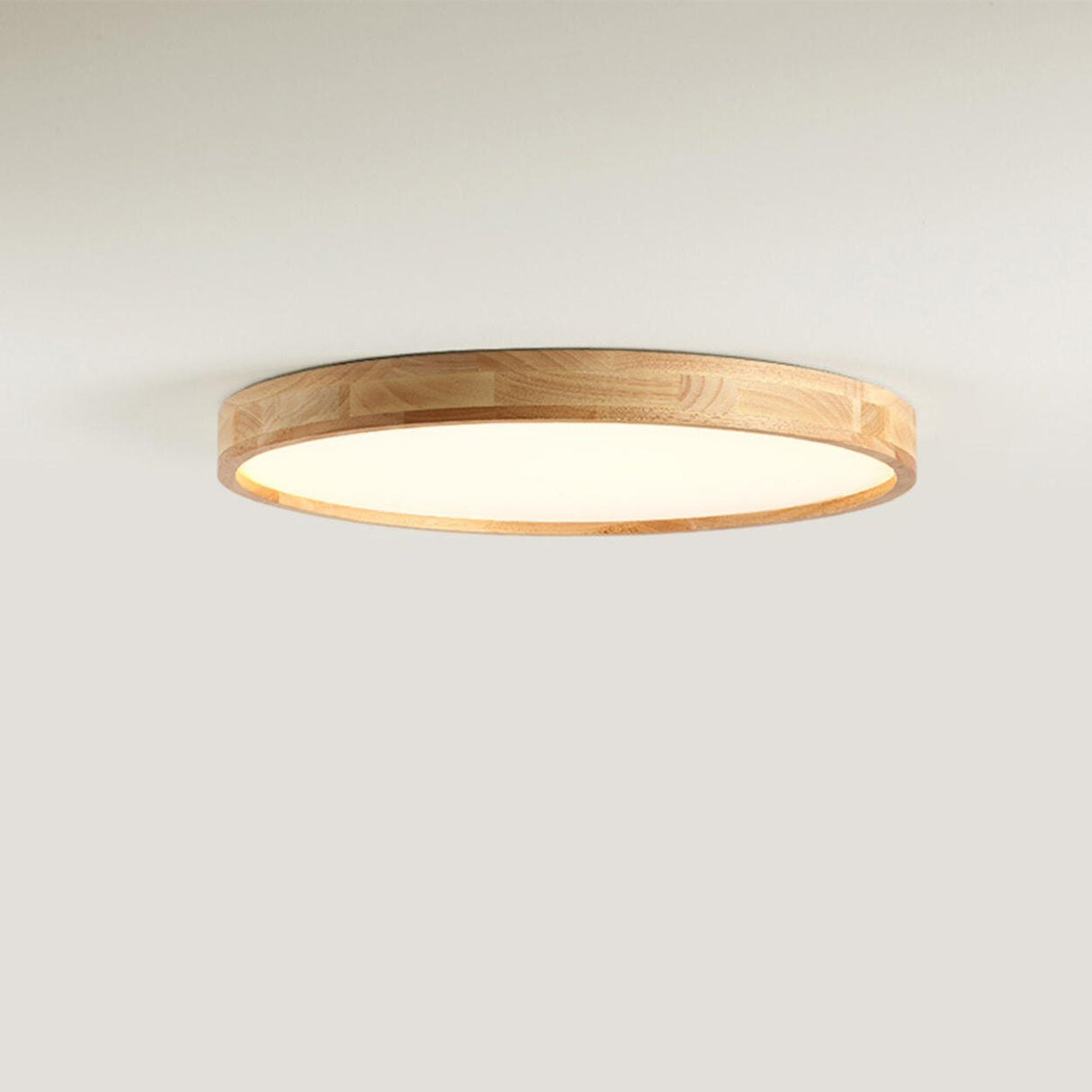 Natural Finish Wooden Circle Flush Mount Ceiling Lamp Image - 7