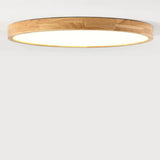 Natural Finish Wooden Circle Flush Mount Ceiling Lamp Image - 8