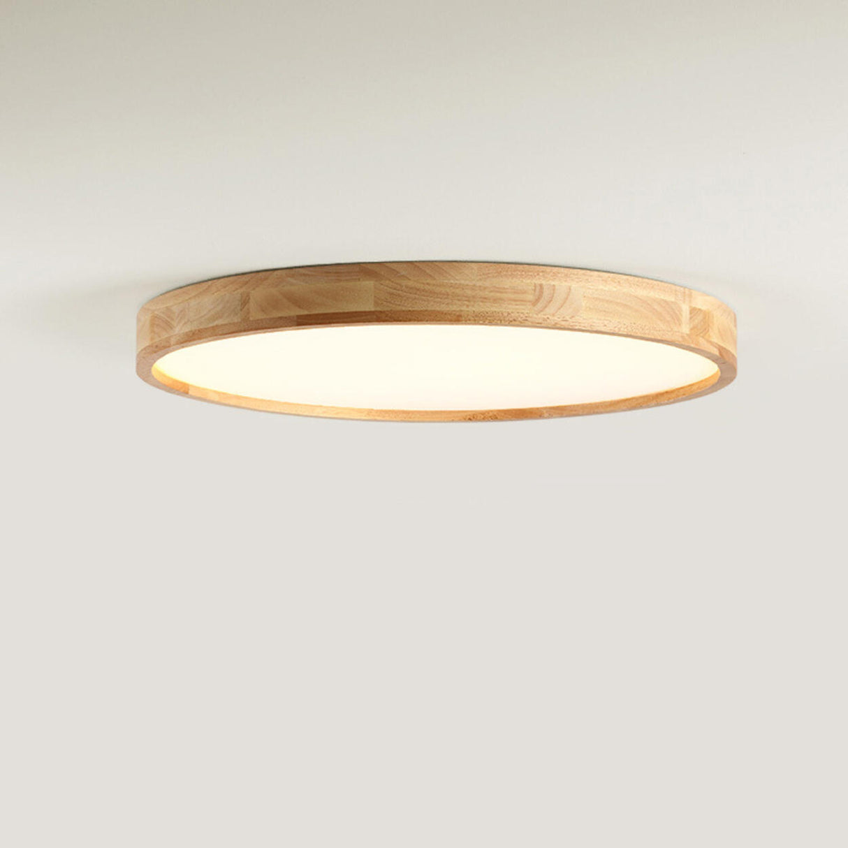 Natural Finish Wooden Circle Flush Mount Ceiling Lamp Image - 9