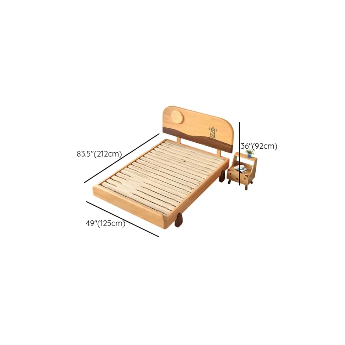 Natural Finish Wooden Frame Kids Bed with Footboard Image - 11