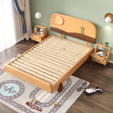 Natural Finish Wooden Frame Kids Bed with Footboard Image - 2