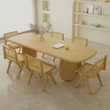 Natural Finish Wooden Rectangle 6-Person Conference Desk Image - 1