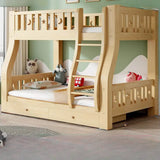 Natural Finish Wooden Storage Bunk Bed with Ladder Image - 3