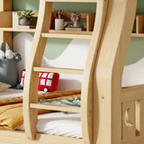 Natural Finish Wooden Storage Bunk Bed with Ladder Image - 8