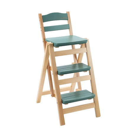 Natural Folding Square Wood Ladder Chair Bar Stool Image - 2