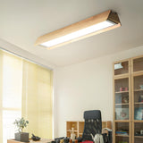 Natural Geometric Wood Strip LED Flush Mount Light Image - 1