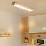 Natural Geometric Wood Strip LED Flush Mount Light Image - 3