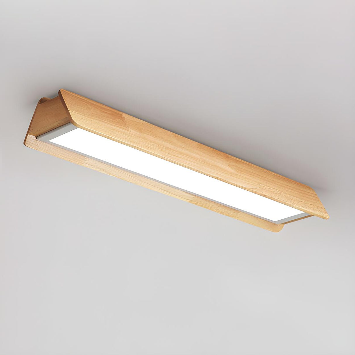 Natural Geometric Wood Strip LED Flush Mount Light Image - 4