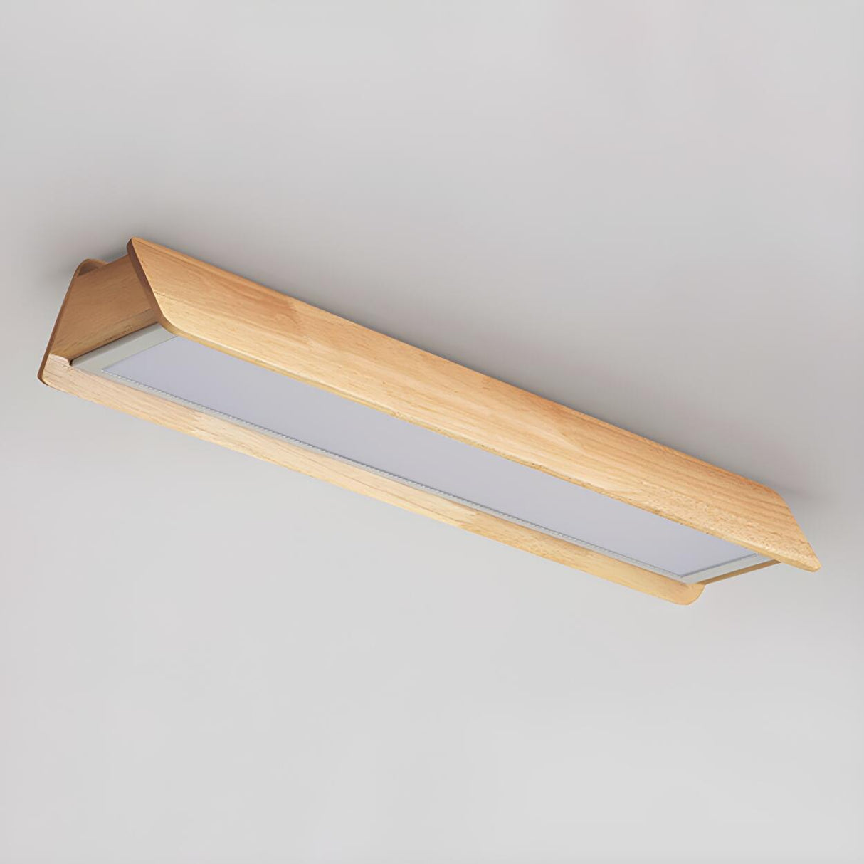 Natural Geometric Wood Strip LED Flush Mount Light Image - 6