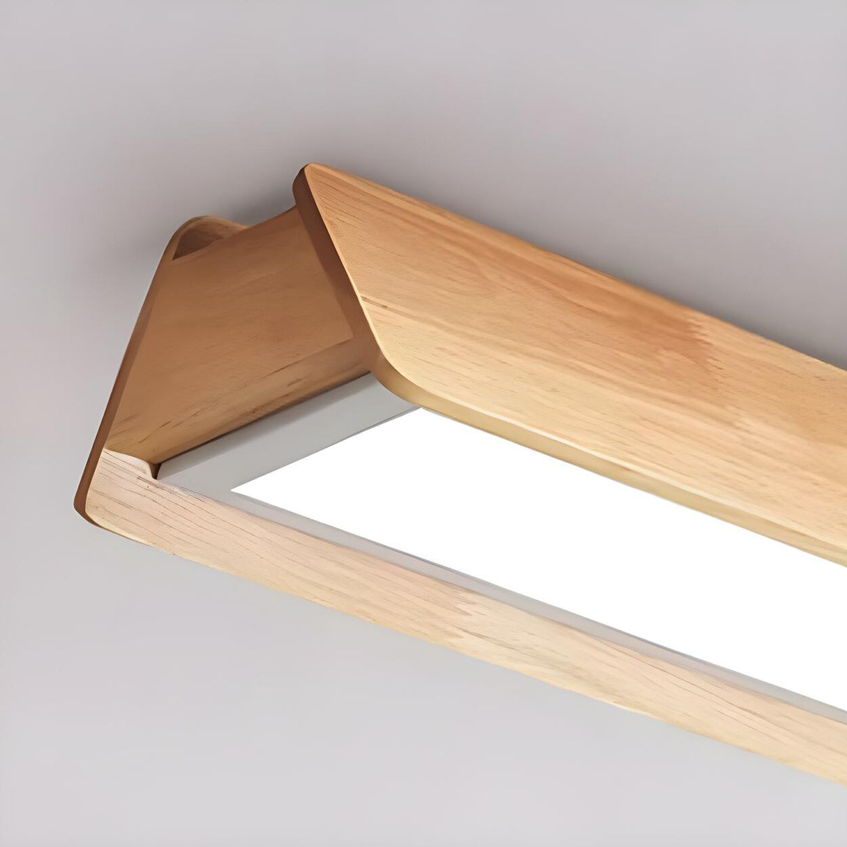 Natural Geometric Wood Strip LED Flush Mount Light Image - 7