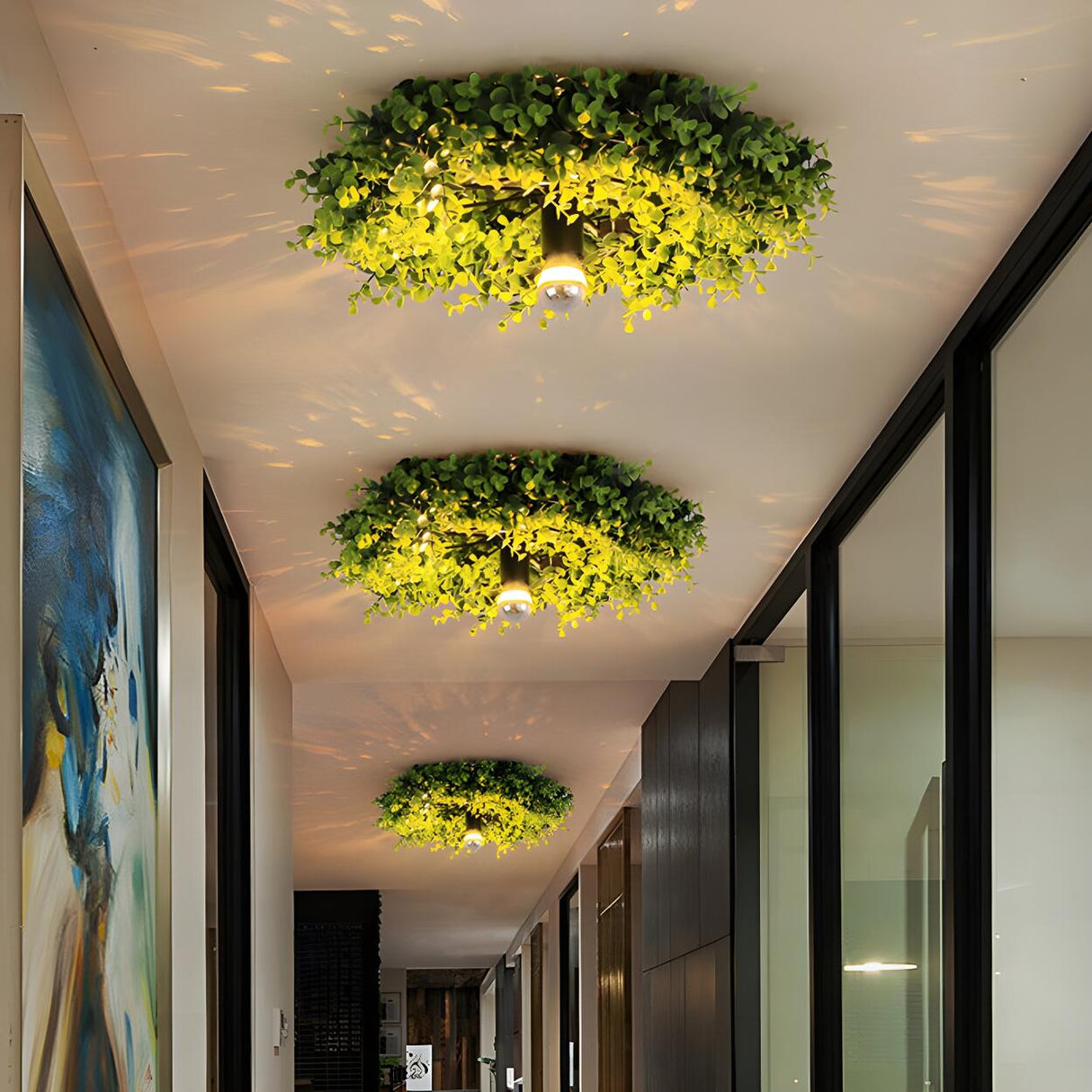 Natural Hallway Green Underbrush Small Flush Mount Lamp Image - 2