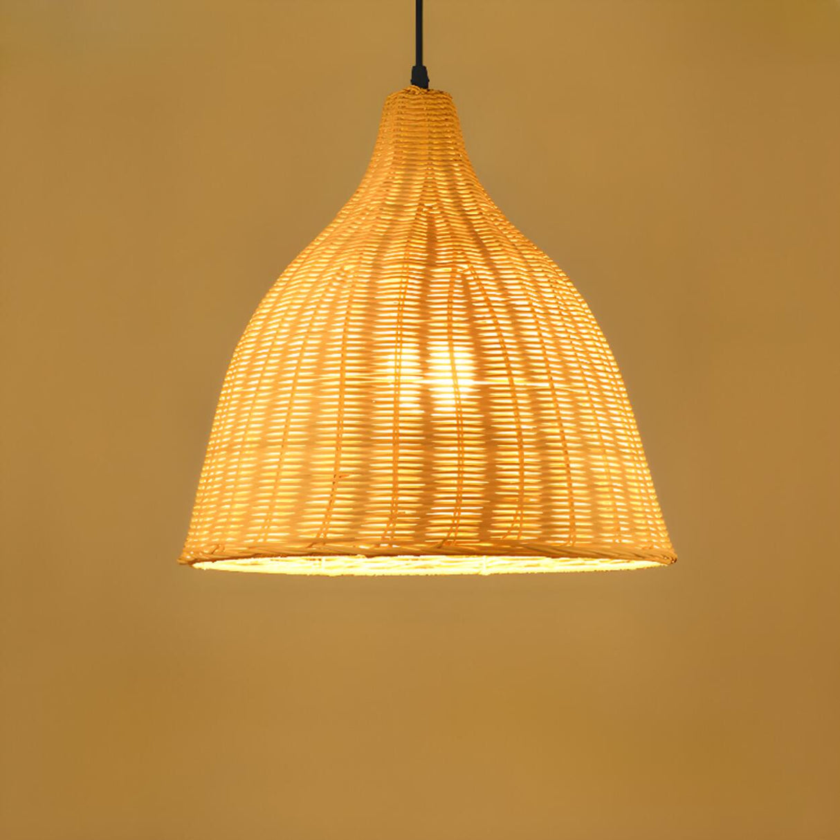 Natural Handwoven Bell Rattan Cone Pendant Light Image - 10