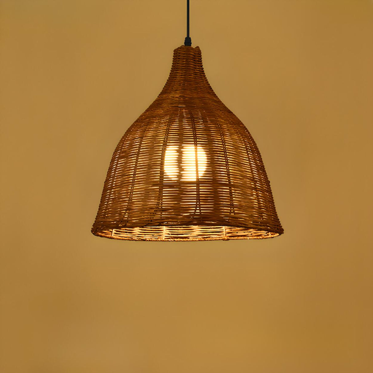 Natural Handwoven Bell Rattan Cone Pendant Light Image - 11