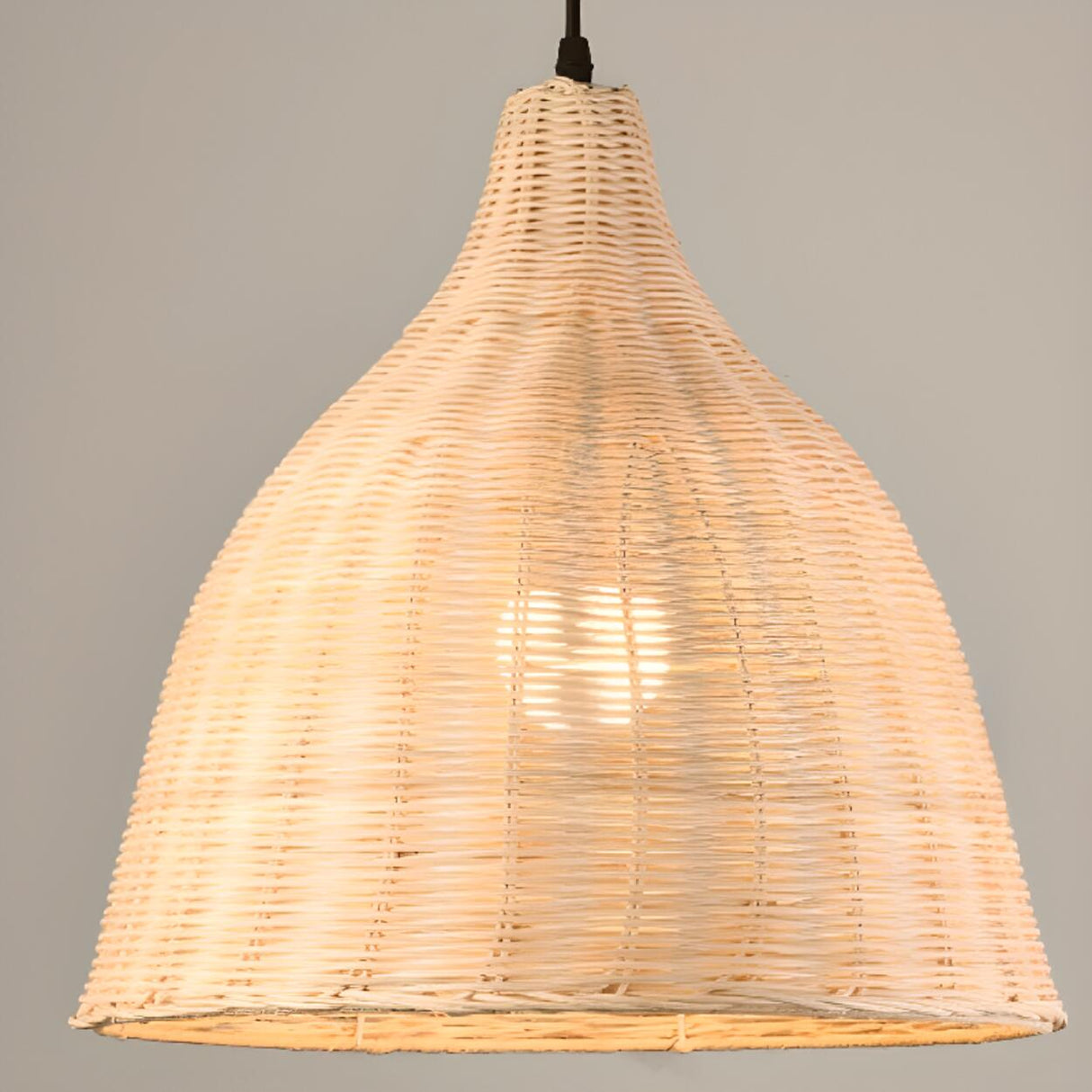 Natural Handwoven Bell Rattan Cone Pendant Light Image - 12