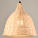 Natural Handwoven Bell Rattan Cone Pendant Light Image - 12