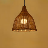 Natural Handwoven Bell Rattan Cone Pendant Light Image - 13