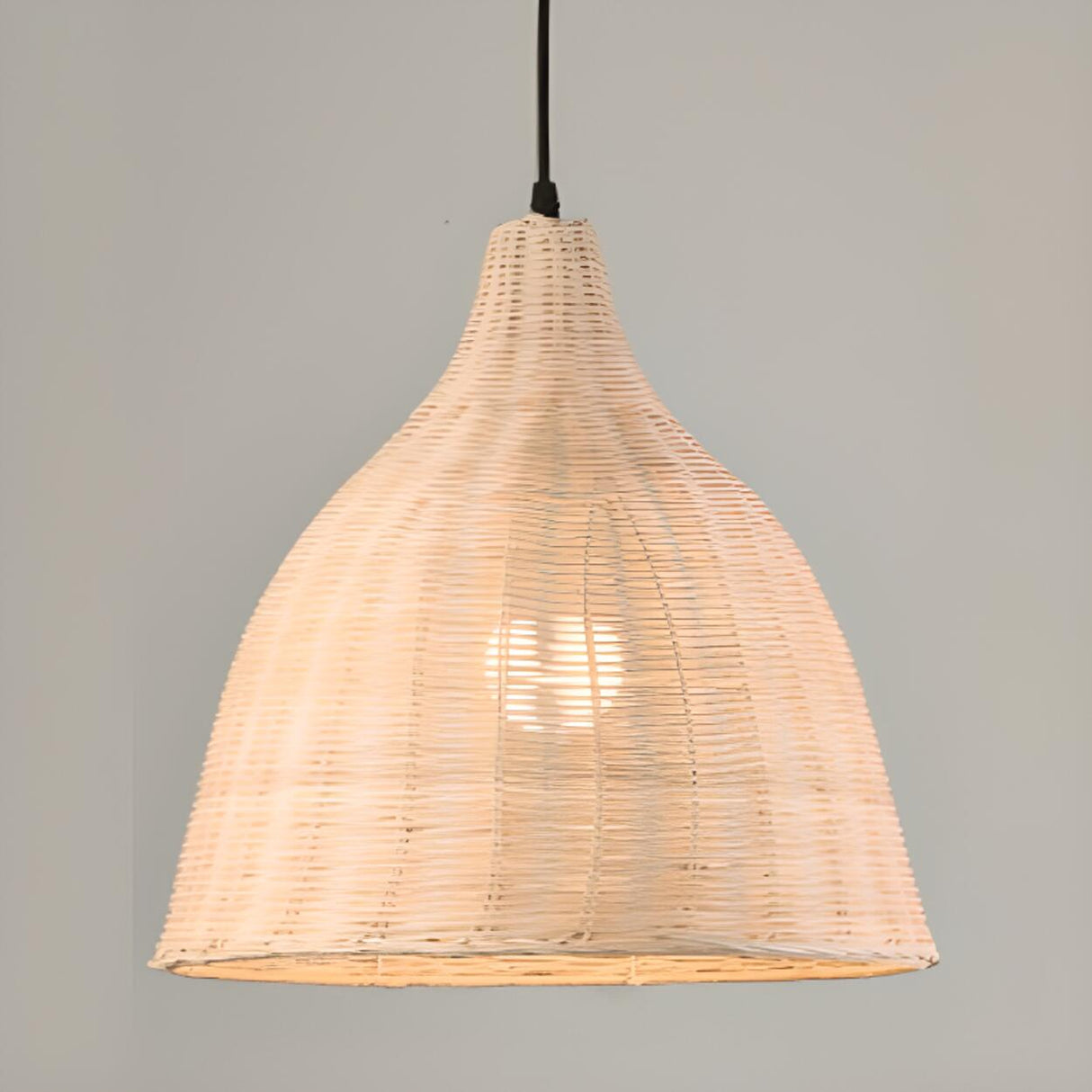 Natural Handwoven Bell Rattan Cone Pendant Light Image - 14