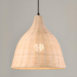 Natural Handwoven Bell Rattan Cone Pendant Light Image - 14