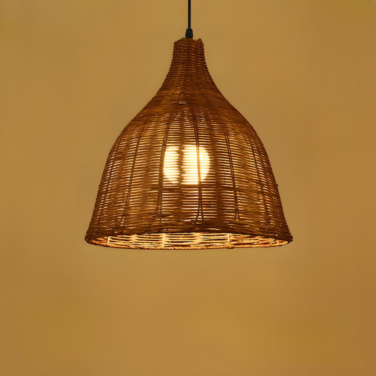 Natural Handwoven Bell Rattan Cone Pendant Light Image - 18