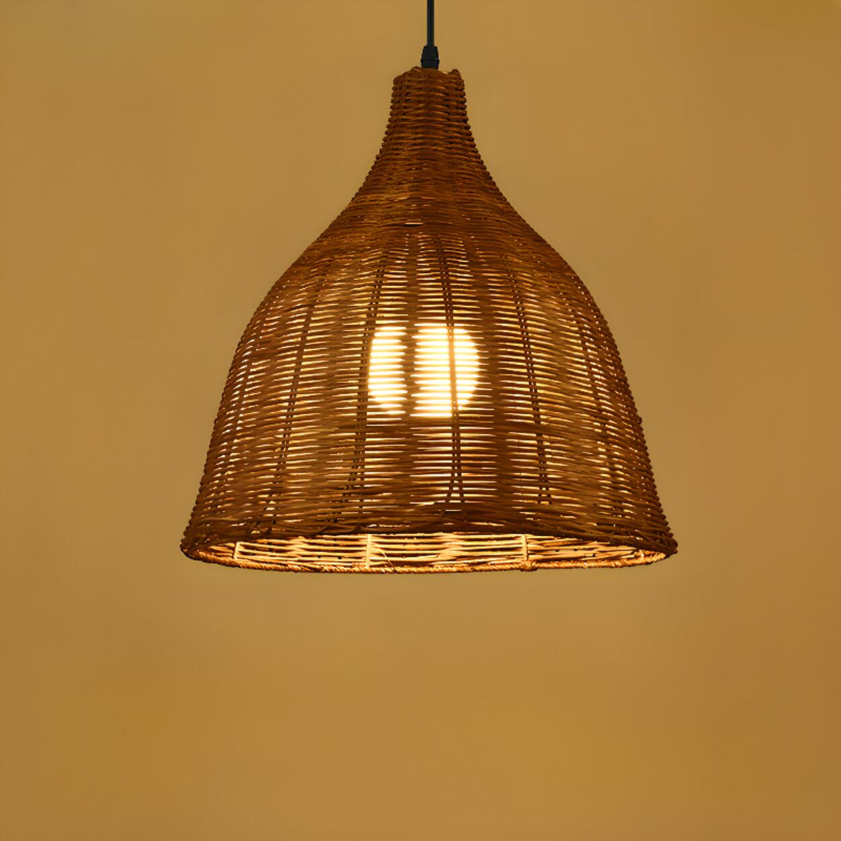 Natural Handwoven Bell Rattan Cone Pendant Light Image - 19