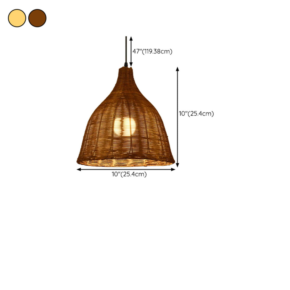 Natural Handwoven Bell Rattan Cone Pendant Light 