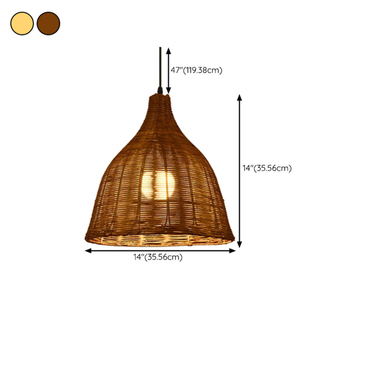 Natural Handwoven Bell Rattan Cone Pendant Light Image - 23