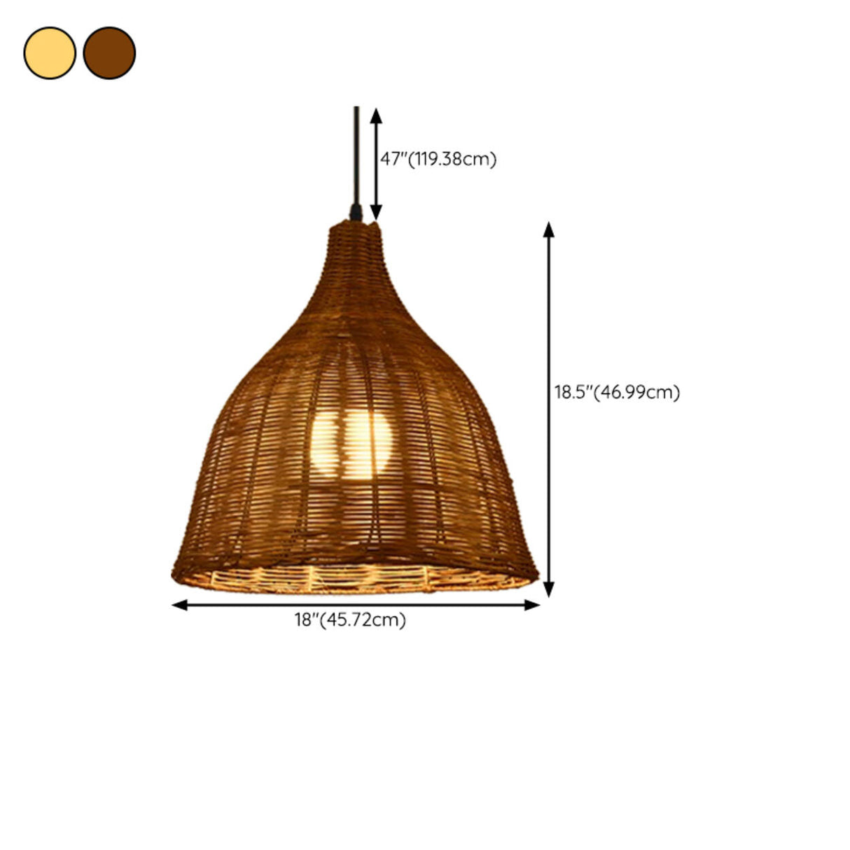 Natural Handwoven Bell Rattan Cone Pendant Light Image - 24