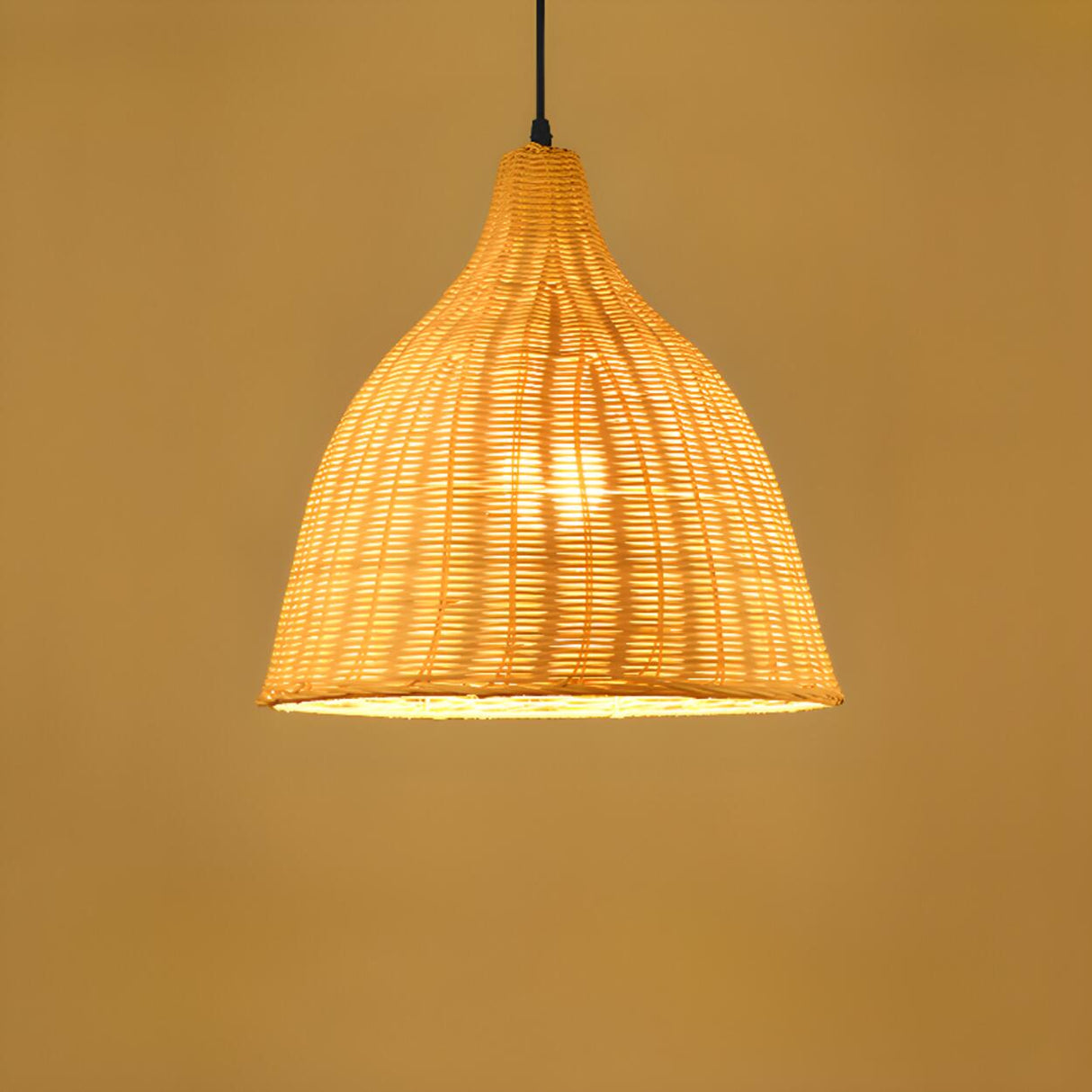 Natural Handwoven Bell Rattan Cone Pendant Light Image - 3