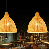 Natural Handwoven Bell Rattan Cone Pendant Light Image - 4