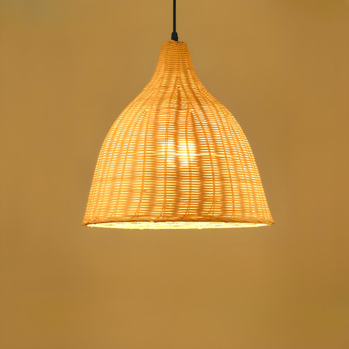 Natural Handwoven Bell Rattan Cone Pendant Light Image - 5