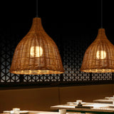 Natural Handwoven Bell Rattan Cone Pendant Light Image - 6