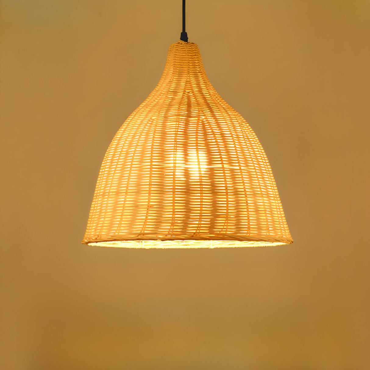 Natural Handwoven Bell Rattan Cone Pendant Light Image - 7