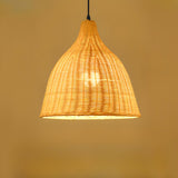 Natural Handwoven Bell Rattan Cone Pendant Light Image - 7