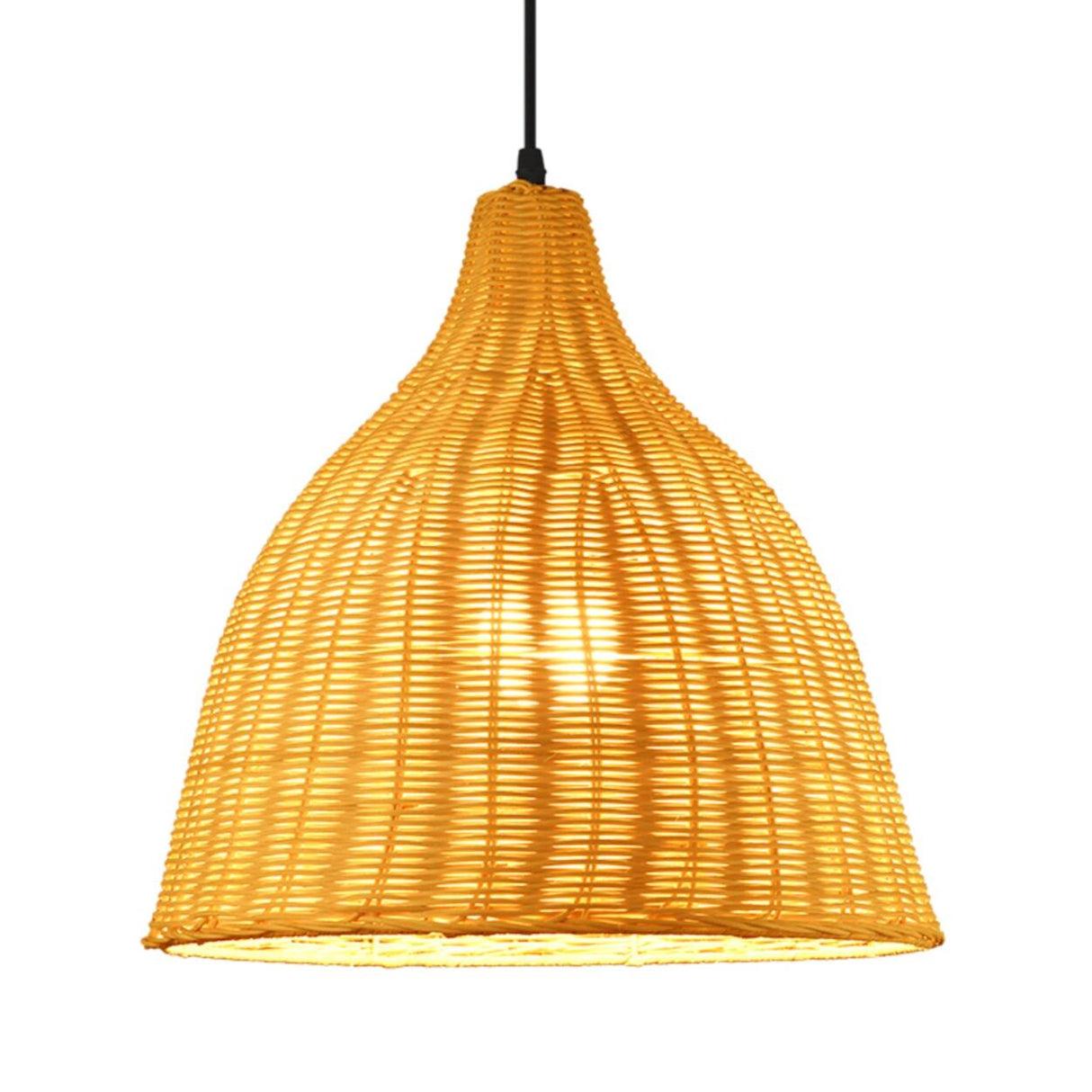 Natural Handwoven Bell Rattan Cone Pendant Light Image - 9