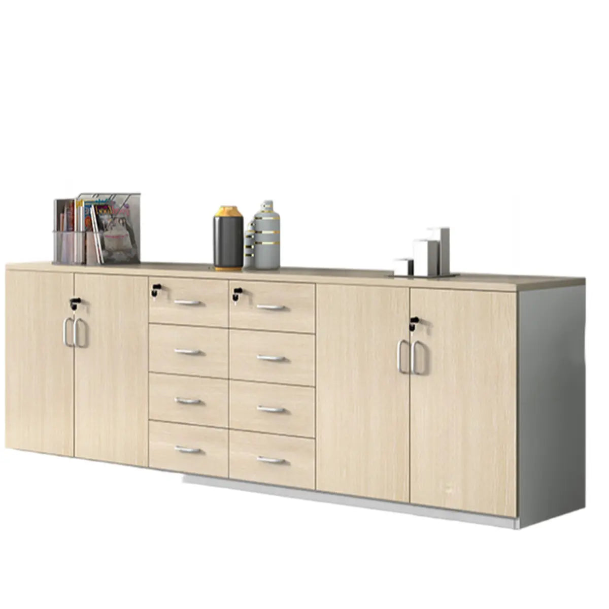 Natural Horizontal Lockable Storage Credenza with Drawers Image - 1