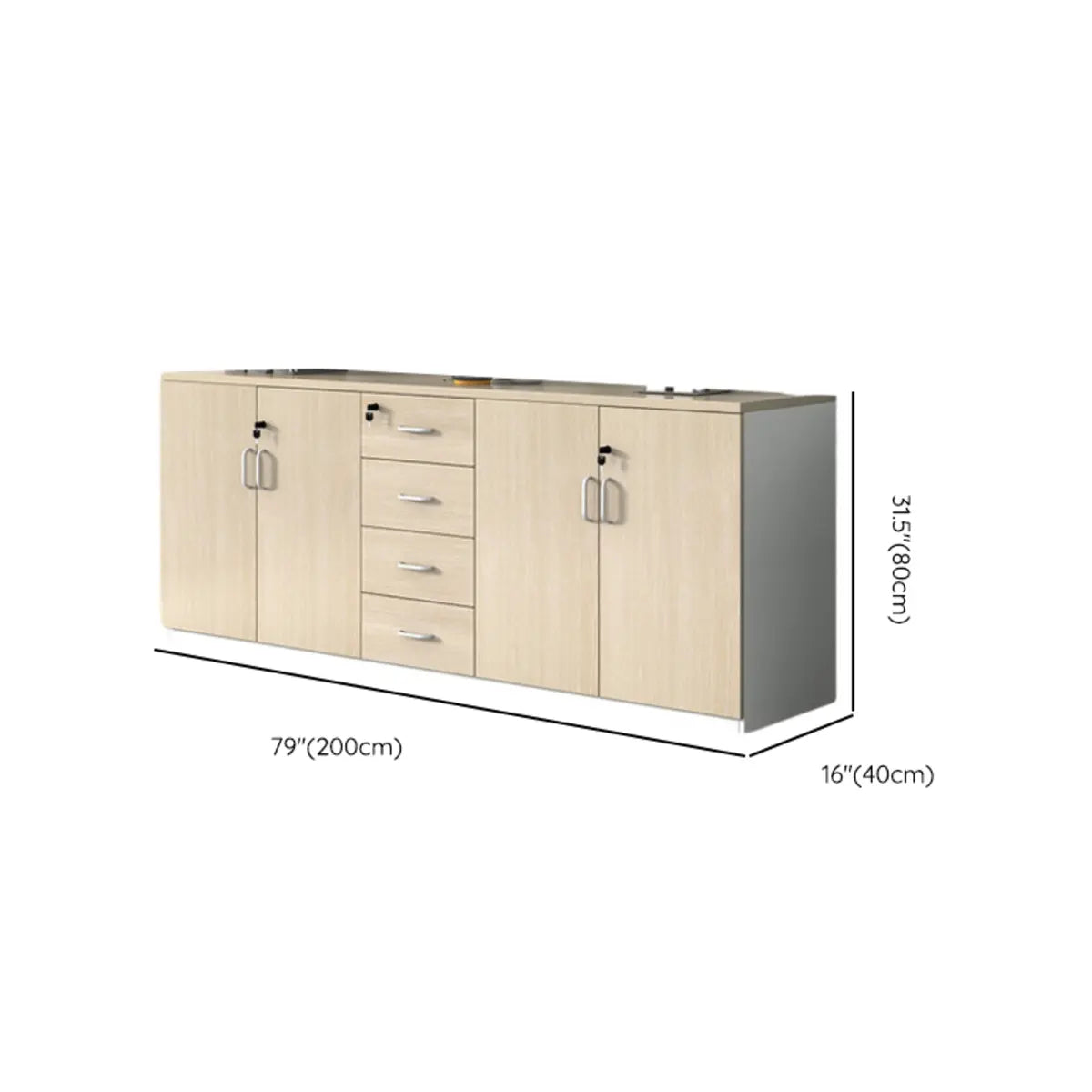 Natural Horizontal Lockable Storage Credenza with Drawers Image - 19