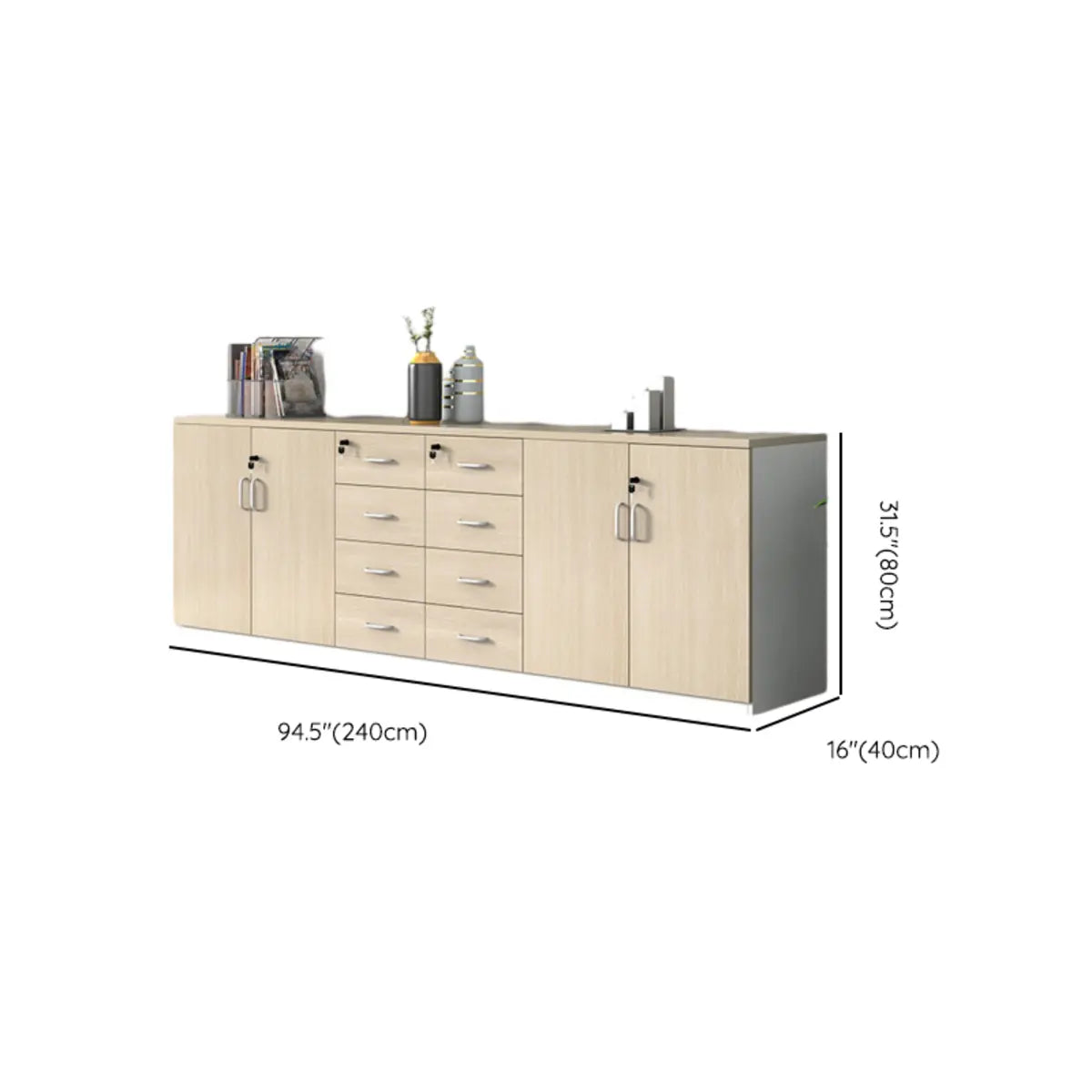 Natural Horizontal Lockable Storage Credenza with Drawers Image - 20