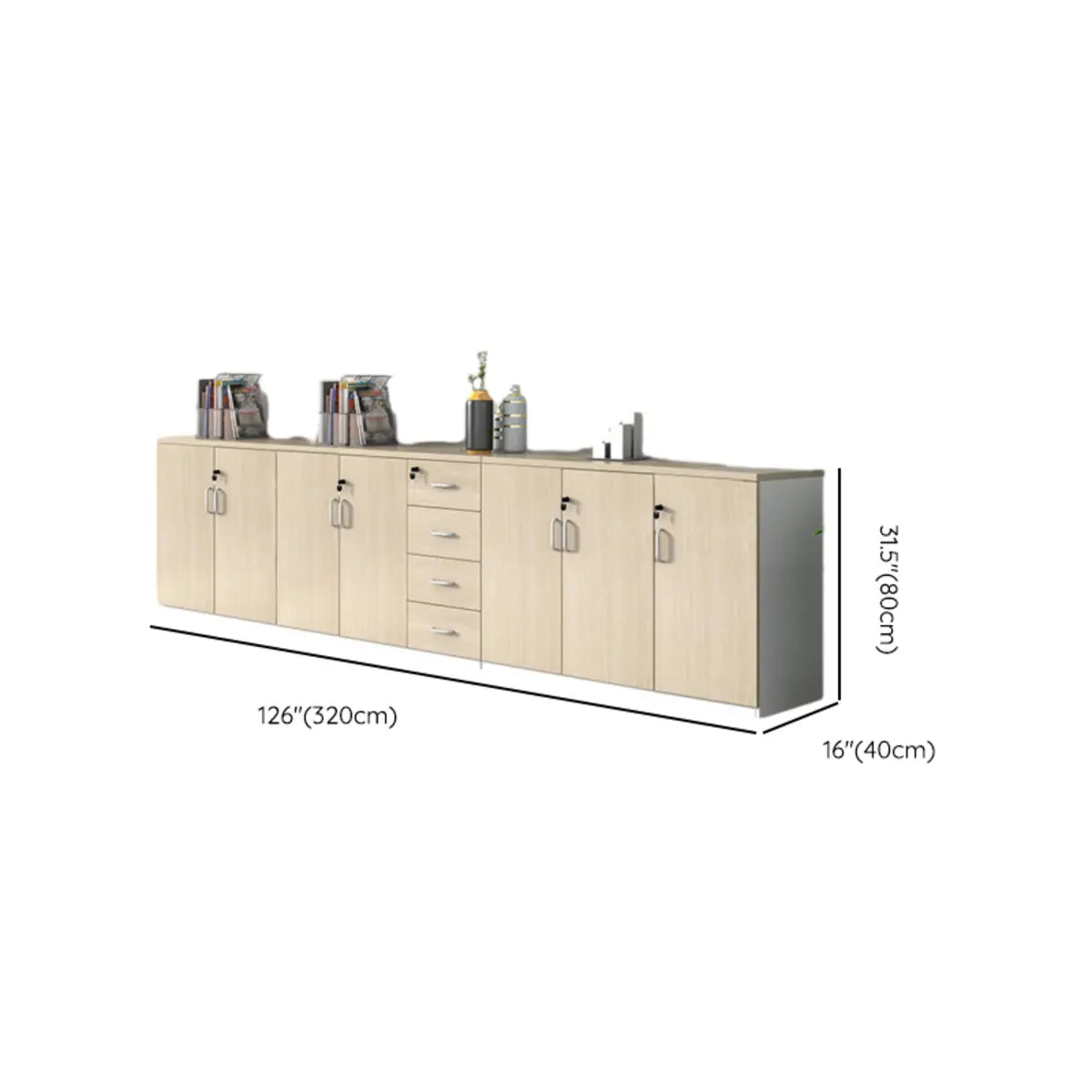 Natural Horizontal Lockable Storage Credenza with Drawers Image - 22