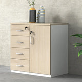 Natural Horizontal Lockable Storage Credenza with Drawers Image - 2