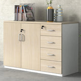 Natural Horizontal Lockable Storage Credenza with Drawers Image - 3