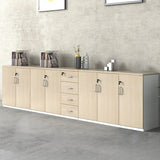 Natural Horizontal Lockable Storage Credenza with Drawers Image - 13