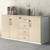 Natural Horizontal Lockable Storage Credenza with Drawers Image - 5