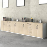 Natural Horizontal Lockable Storage Credenza with Drawers Image - 15