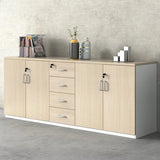 Natural Horizontal Lockable Storage Credenza with Drawers Image - 7