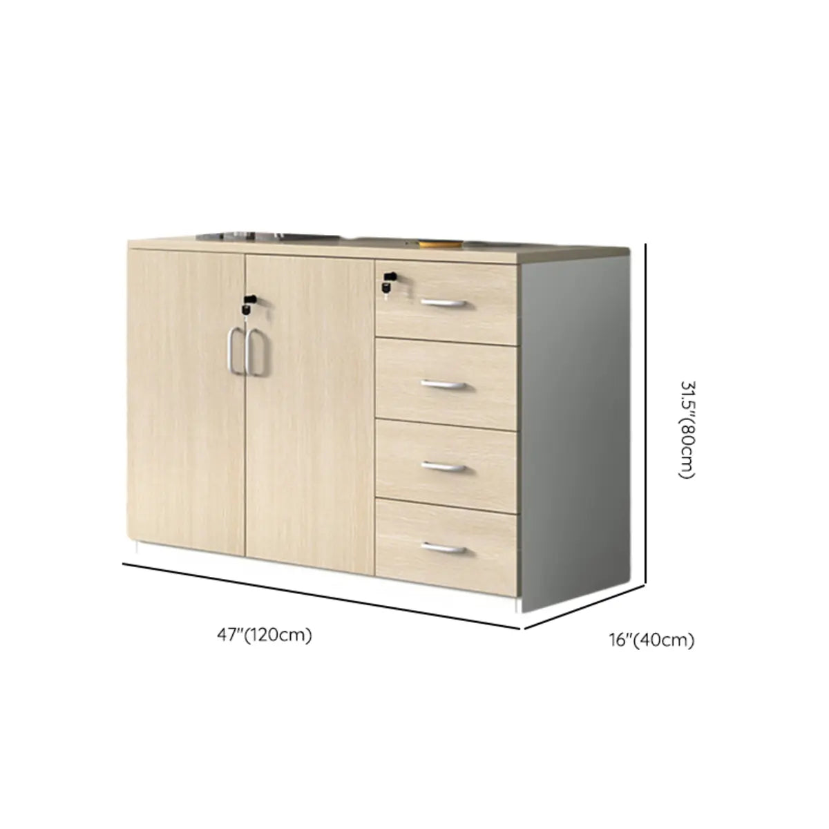 Natural Horizontal Lockable Storage Credenza with Drawers Image - 17