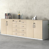 Natural Horizontal Lockable Storage Credenza with Drawers Image - 9