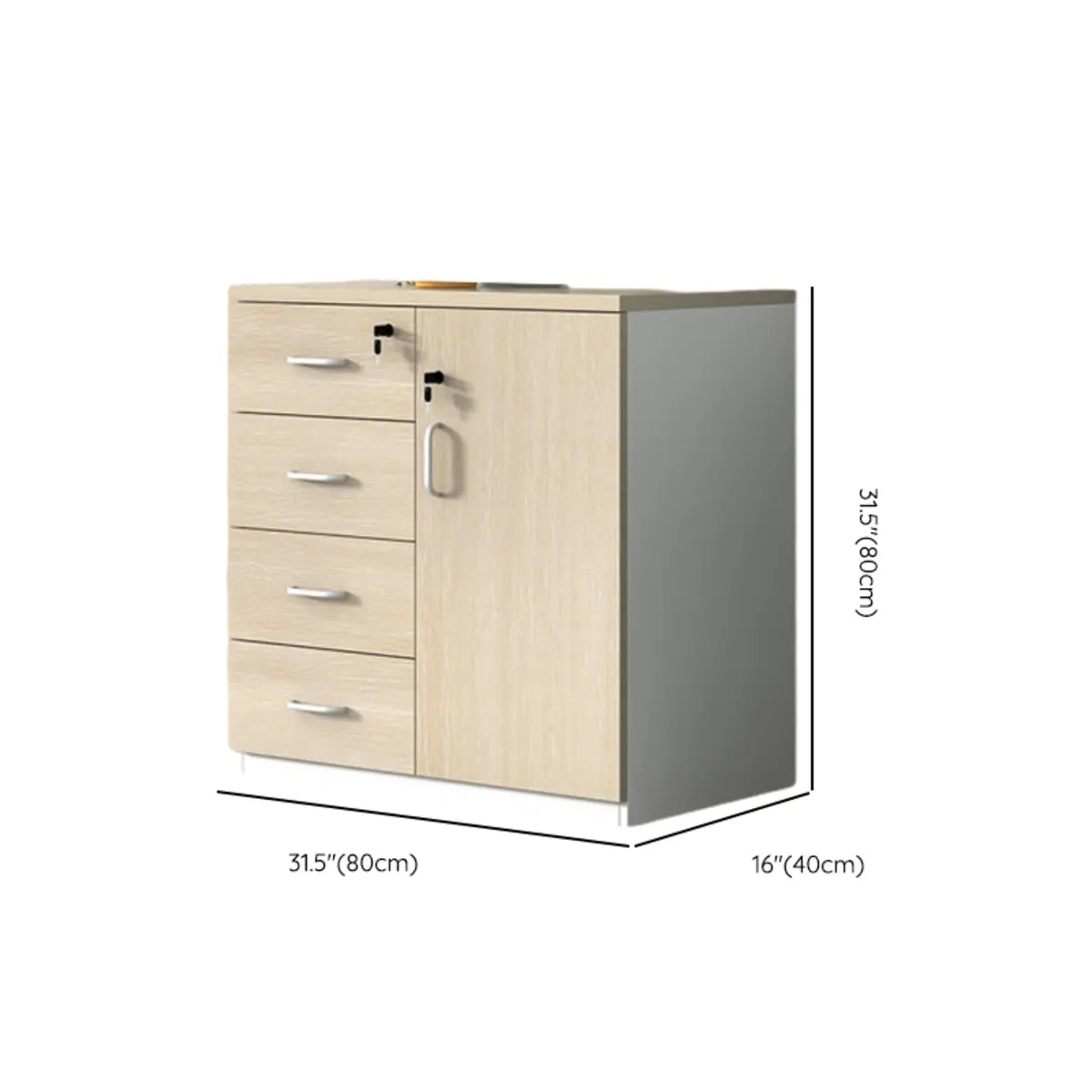 Natural Horizontal Lockable Storage Credenza with Drawers Image - 18