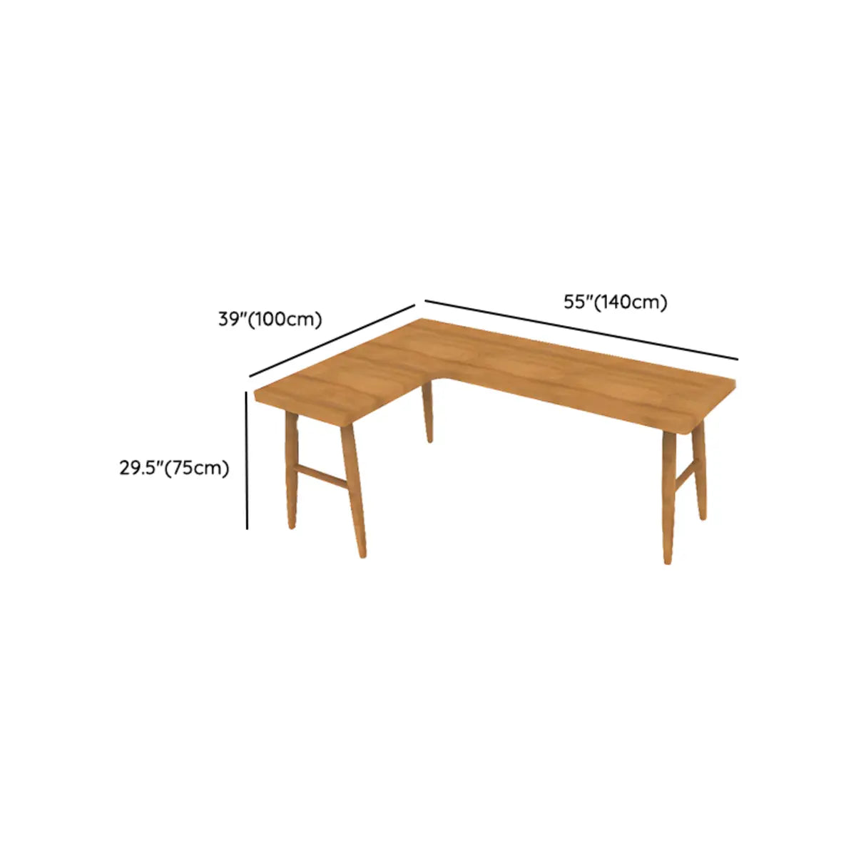 Natural L-Shape Orange Pine Wood H-Shape Writing Desk Image - 11