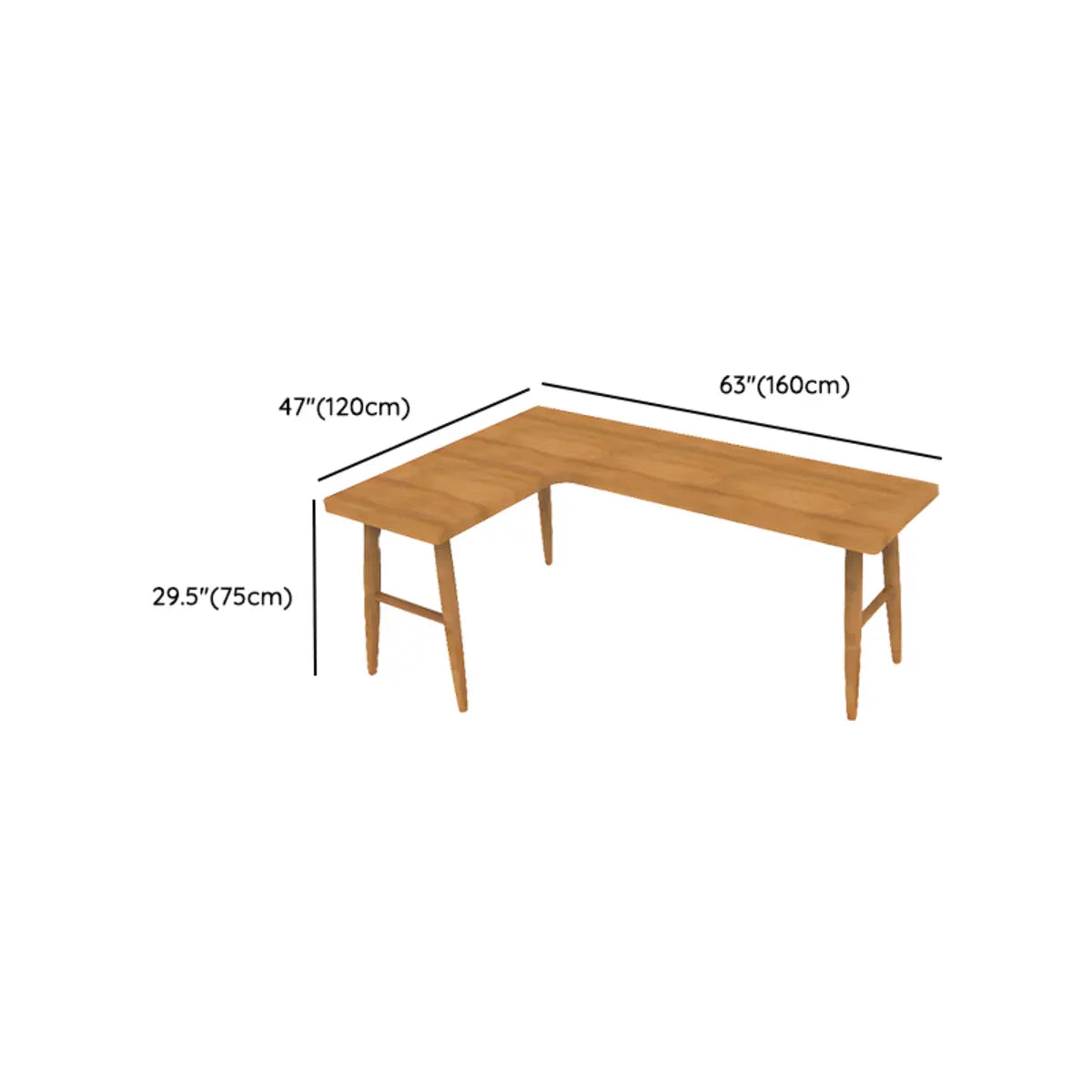 Natural L-Shape Orange Pine Wood H-Shape Writing Desk Image - 14